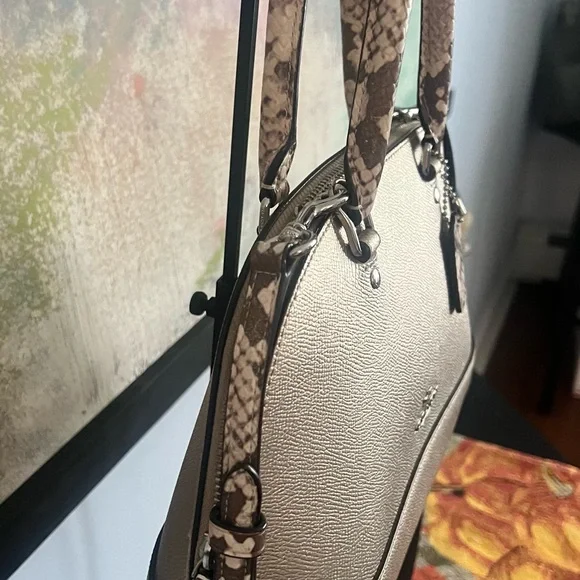 Coach Gold Metallic and Python Embossed Domed Sierra Satchel - Picture 6 of 12